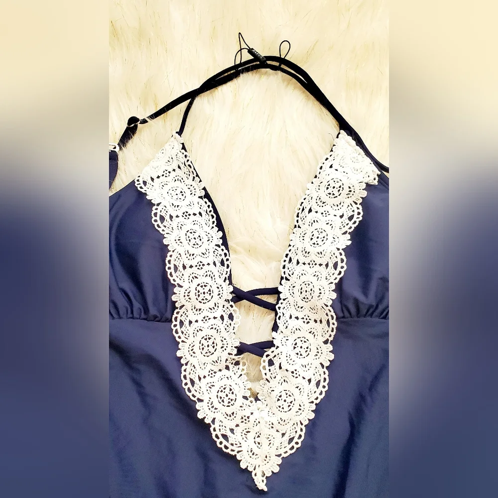 Zaful blue one-piece swimsuit with lace - Picture 3 of 5